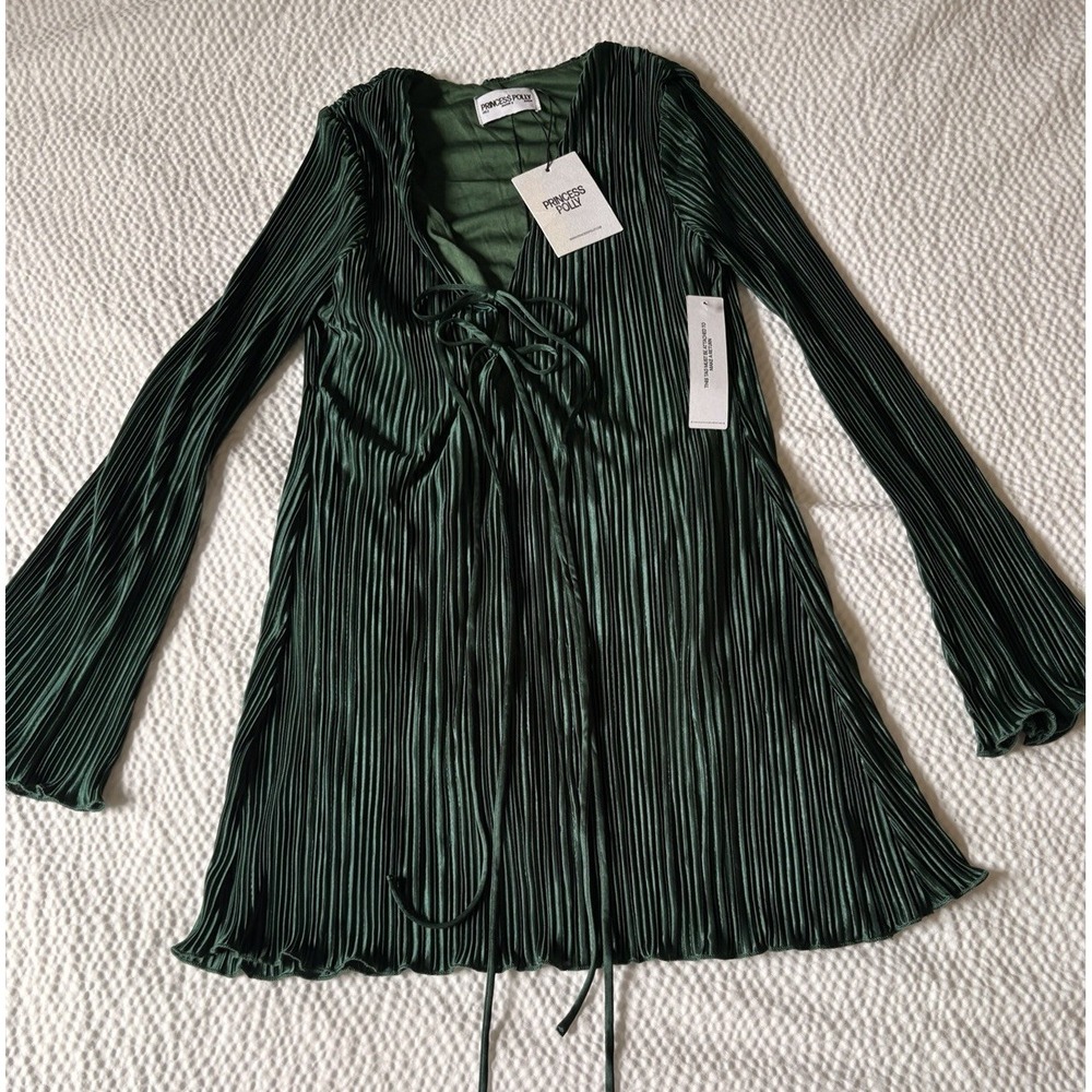 NWT Princess Polly Malop Bell Sleeve Mini Dress Emerald Green Sz 2 Forest Fairy